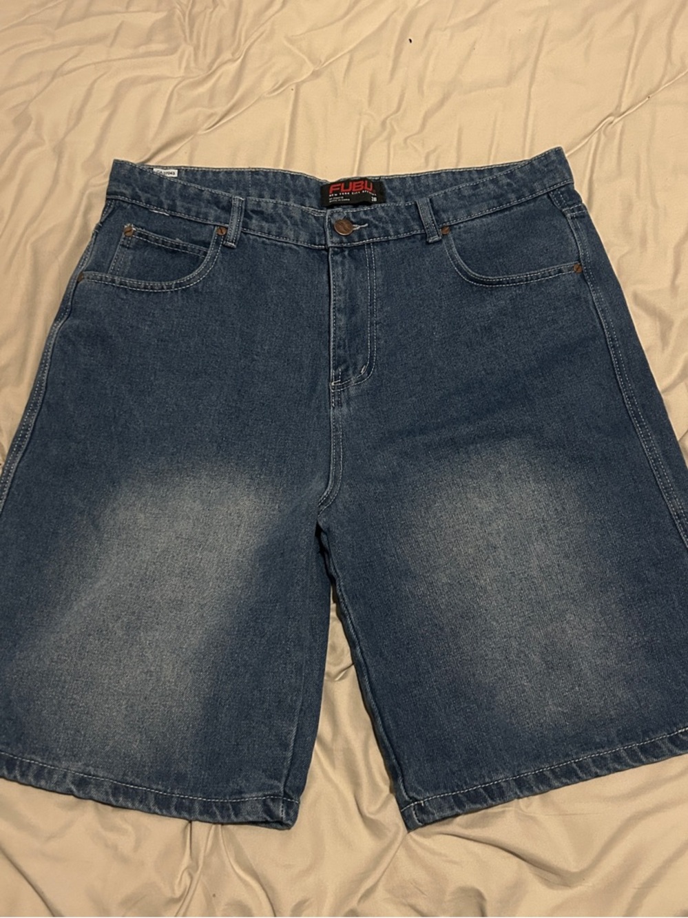 FUBU Men's Dark Blue Denim Jean Shorts